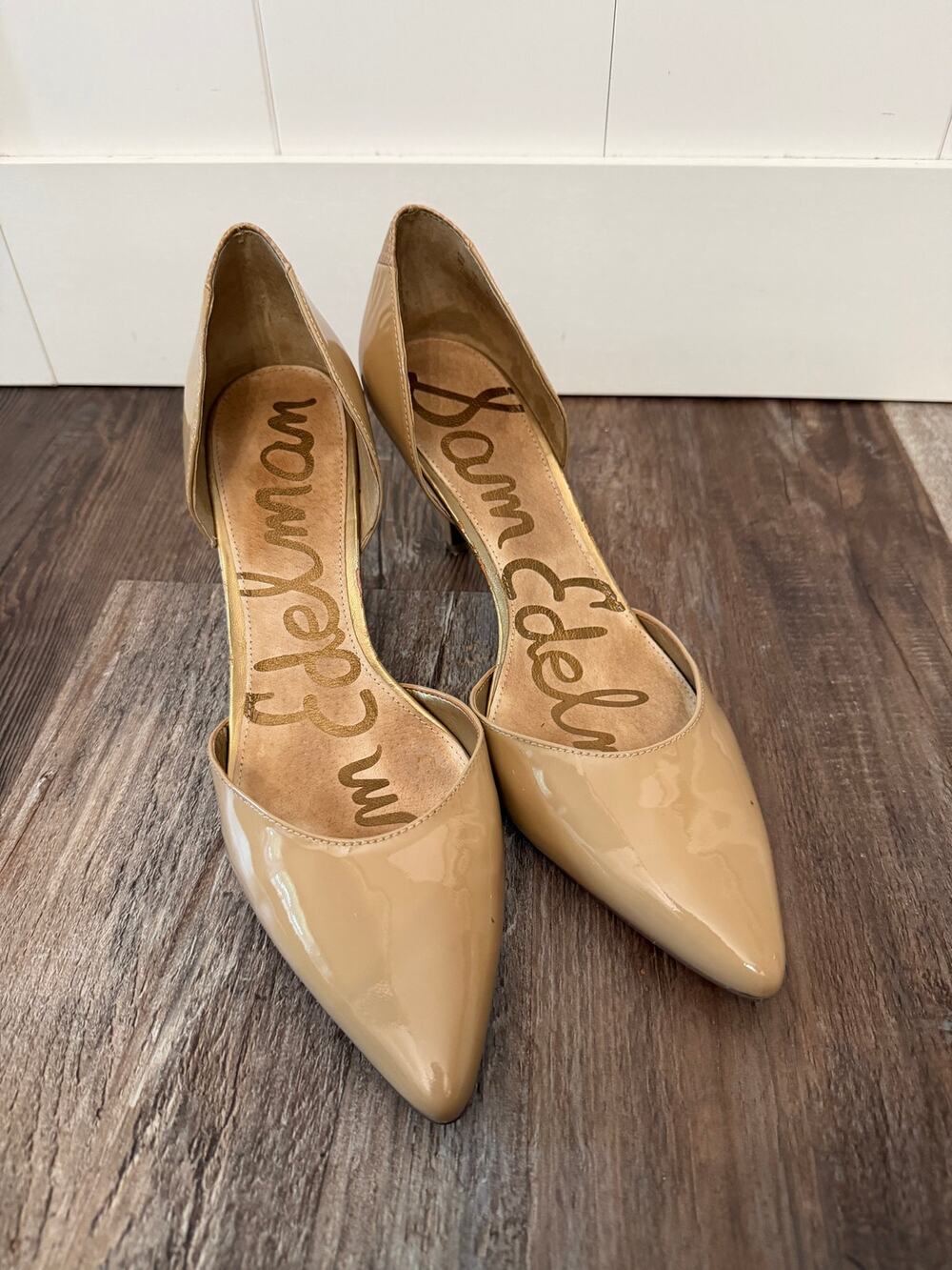 Sam Edelman patent leather d'Orsay Pump in beige skintone women's SIZE 9 EUC